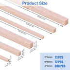 444Pcs Balsa Wood Sticks Variety Sizes Wood Strips Square Wooden Dowels Rod | - Image 2