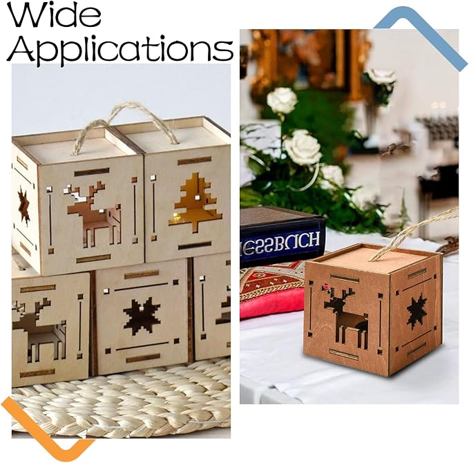 6 pcs 2 Styles Christmas Splicing Theme Undyed Wooden Cutout Charms Square - Image 7