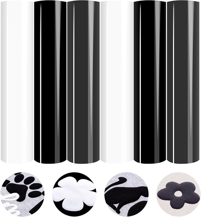 HTVSTD Grey Black White Puff HTV Heat Transfer Vinyl 6pcs 12×10in | 3D Puffy by CraftingEveryday