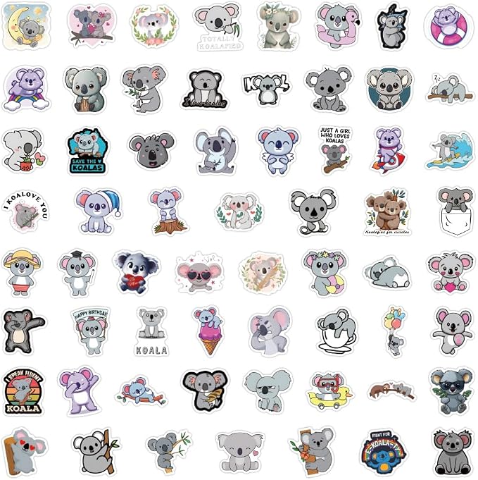 62Pcs Cute Koala Stickers for Kids Adults, Waterproof Vinyl Koala Bear Stickers - Image 3