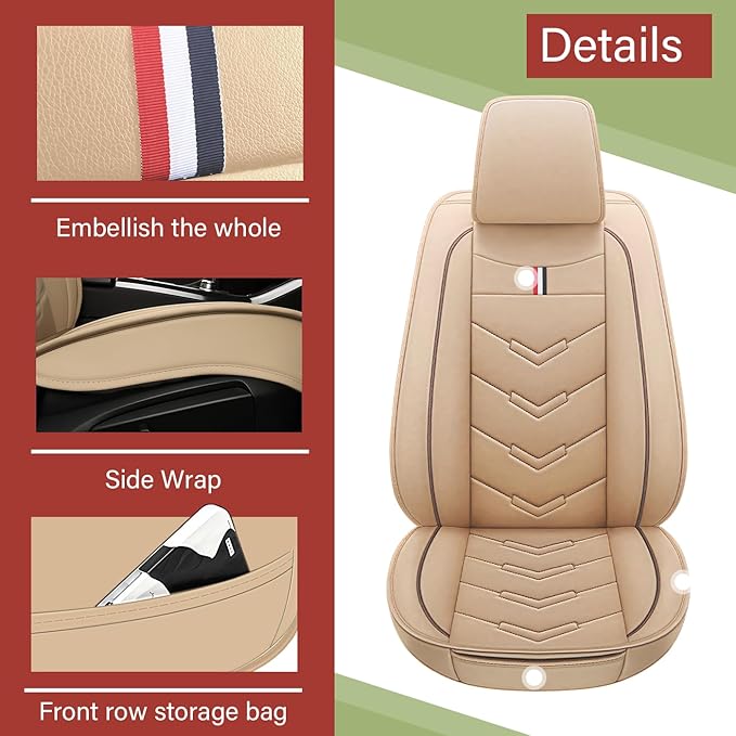 Leather Car Seat Covers Fit for LR LR4 2009-2016, 5 Seater Waterproof and Wear-Resistant Seat Cover Interior Accessories(Full Set,Beige)