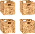 12x12x12 Storage Cube, Water Hyacinth Storage Baskets, Wicker Storage Baskets for Shelves, Woven Baskets for Storage, Square Wicker Storage Basket for Bedroom, Living Room (4 Packs 12x12in)