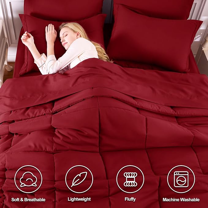 CozyLux Full Size Comforter Sets Dark Red - Image 2