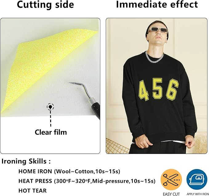 Yellow Glitter HTV Glow in Dark Heat Transfer Vinyl Rolls 12inch by 6 ft - Image 7