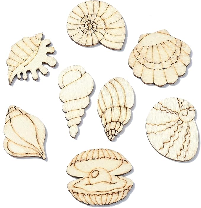 200 pcs Mixed Styles Sea Shell Theme Unfinished Wooden Cutout Charms Conch - Image 9