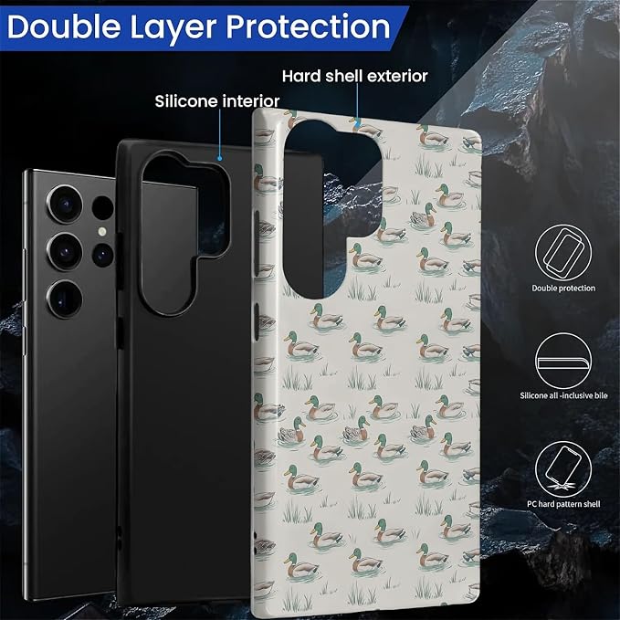 for Samsung Galaxy S24 Ultra Case, Cute Duck Pattern Glossy 2 in 1 Shockproof - Image 3