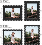 6x8 Picture Frame with Mat for 5x7, Wavy Edge Wooden Real Glass Photo Frame for - Image 3