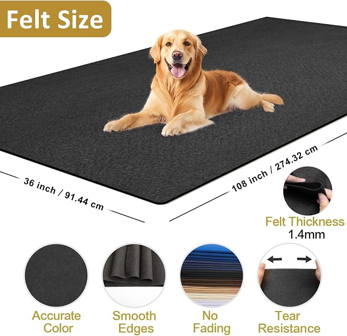 XSEINO Black Large Felt Fabric 108" X 36 ", 1.4 mm Thick Soft Felt Fabric Sheet - Image 2