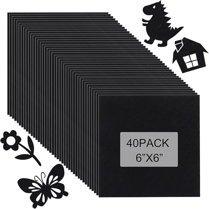 40 Pcs Stiff Felt Fabric Sheet for Crafts, 1mm Thick and 6”x6”Black Felt Fabric by Tiparts