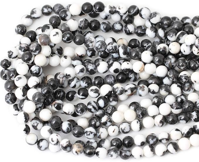 45PCS 8mm Natural Black White Zebra Jasper Gemstone Round Loose Beads Crystal - Image 3
