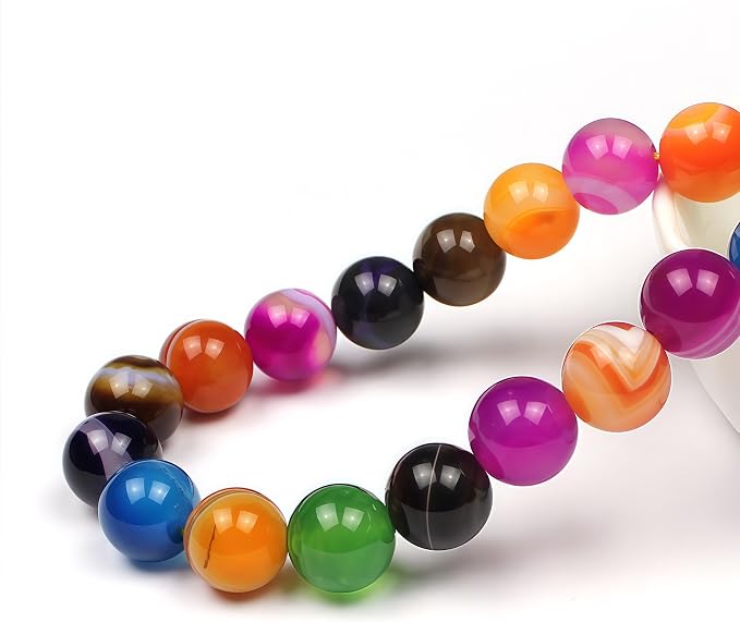 MJDCB Natural Multicolor Stripe Agate Beads Round Loose Beads - Image 2