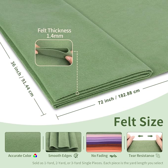 Sage Green Felt Fabric Sheet 72" X 36", 1.4mm Thick Large Soft Durable Flexible - Image 2