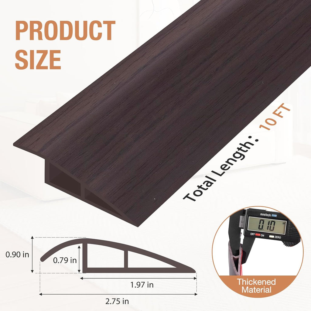 Floor Transition Strip Self Adhesive Vinyl Door Threshold for Doorways Carpet Edging Trim Overlap Edge Reducer for Laminate Floor, Carpet, Tile (Dark Walnut Grain, 3/5" to 4/5", 10Ft)