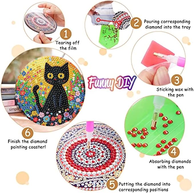 8 Pack Black Cat Diamond Art Coasters Kit for - Image 3