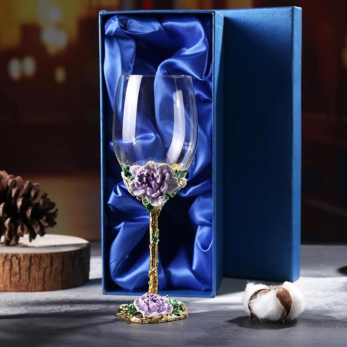 Simcat Handmade Painted Enamel Flower Glass Wine Glasses Transparent Refined by Simcat