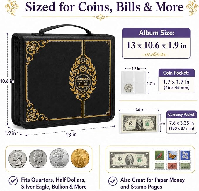 Coin Collection Book Holder for Collectors, 200 Pockets Collecting Album& 30 - Image 5