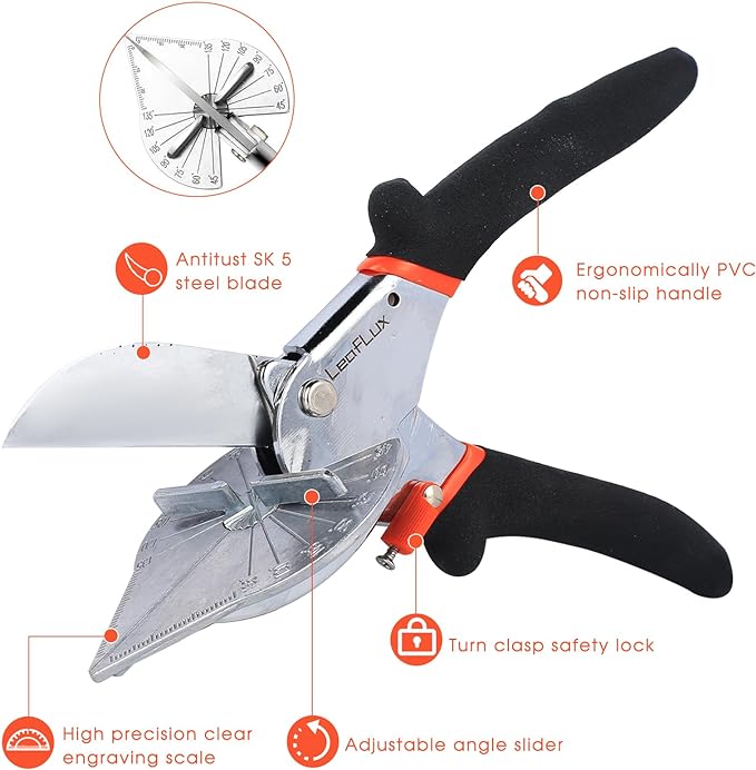 LeafLux Miter Shears for Wood Trim, Adjustable 45°-135° Multi-Angle Handheld - Image 3