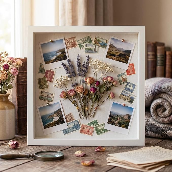White 8×8 Shadow Box Display Frame, Premium Linen Backboard and Included - Image 4