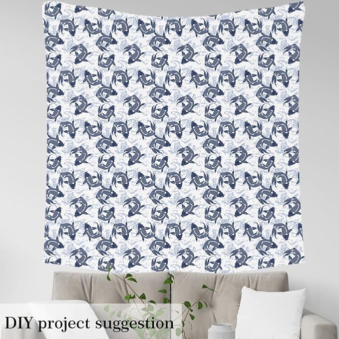 Feelyou Japanese Koi Upholstery Fabric by The Yard, Ocean Wave Hokusai - Image 3