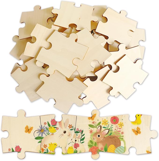 50 Piece Blank Wooden Puzzle Jumbo Size, Each Piece 4x3.2 Inches | Wooden Blank by MoinKidz
