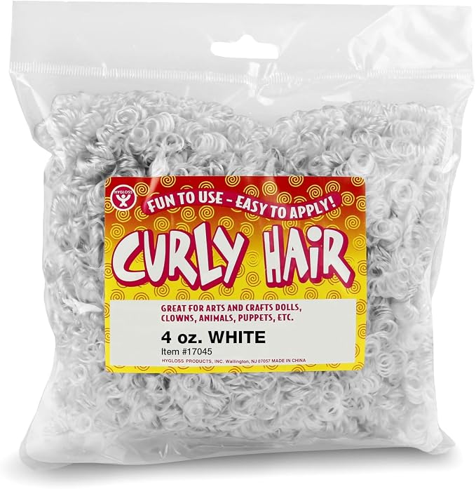 Hygloss 4 oz Curly Doll Hair for Crafts White- Premium Synthetic Hair for Doll by HyglossProductsInc
