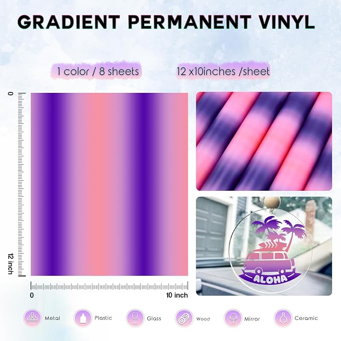 Tintnut Gradient Permanent Vinyl 8 Pcs12x10in Pink Purple Adhesive Vinyl | - Image 2