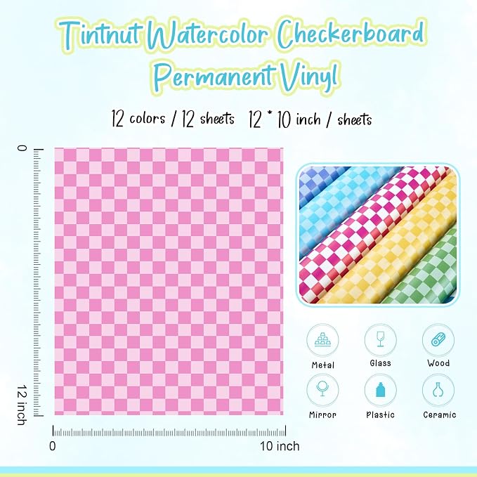 Tintnut Colorful Checkerboard Permanent Vinyl, waterproof, easy peel & stick - Image 2