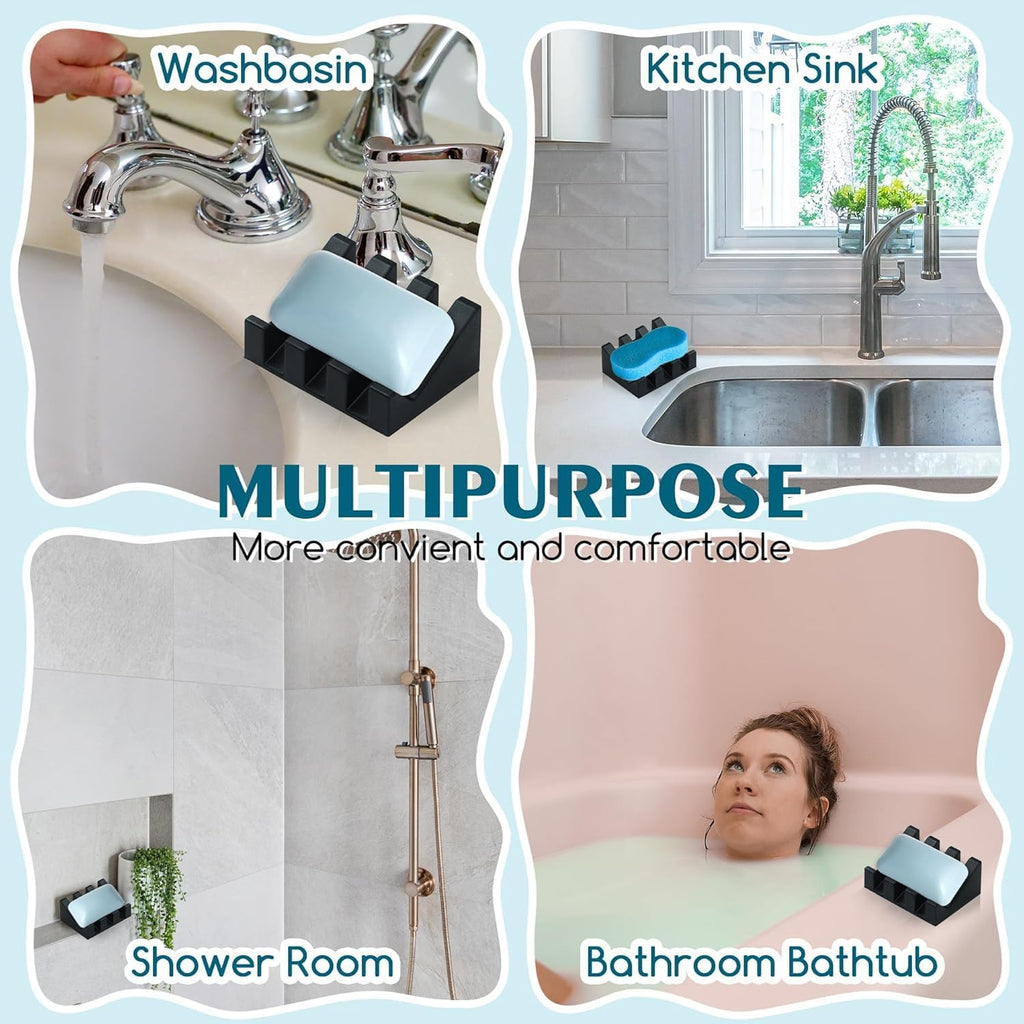 Silicone Soap Dish for Bar Soap Holder for Shower Bathroom Self Draining Waterfall Drying Tray Keep Soap Bars Dry Clean & Easy Cleaning (Black, 1)