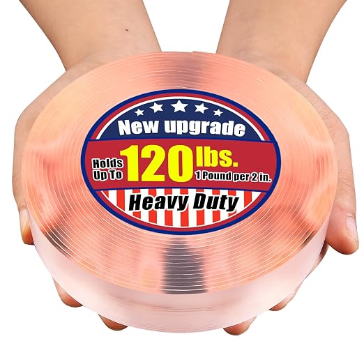 PHIXBEAR Extra Large 1" x 200" Double Sided Tape，Clear & Tough Heavy Duty Nano by PHIXBEAR