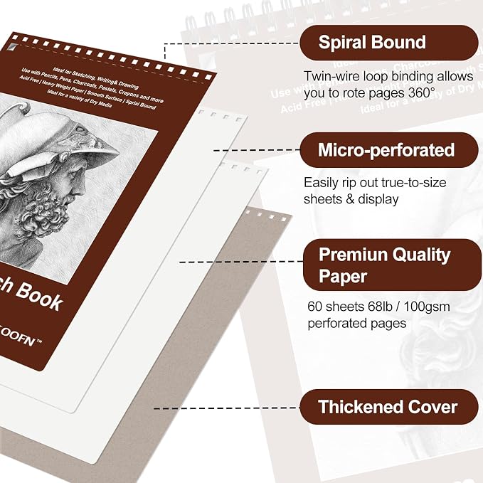 5 Pack Sketch Book, 8.5x11 Inch Top Spiral Sketchbook 60 Sheets Each, Acid-Free - Image 3