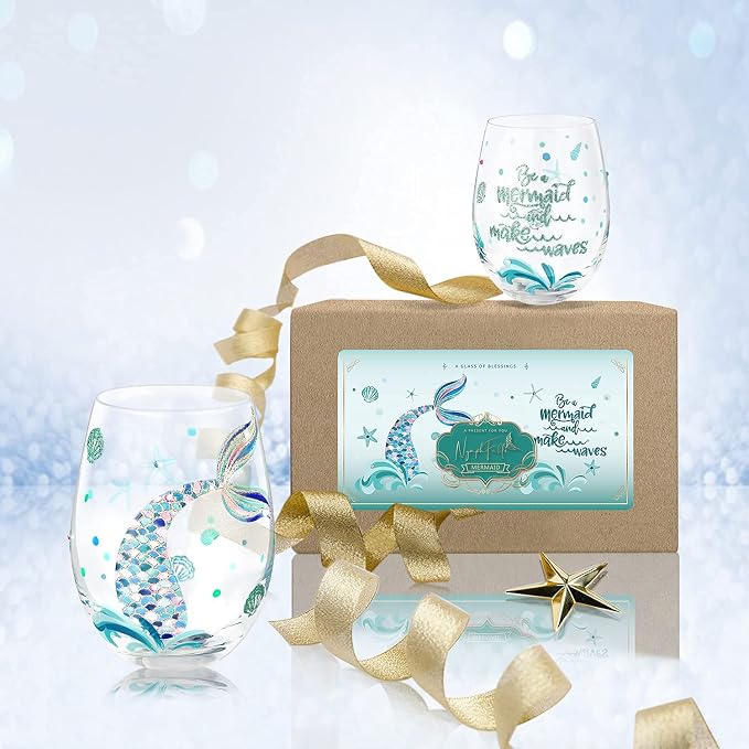 NymphFable Stemless Wine Glasses Hand Painted Mermaid Set of 2 Personalised - Image 5