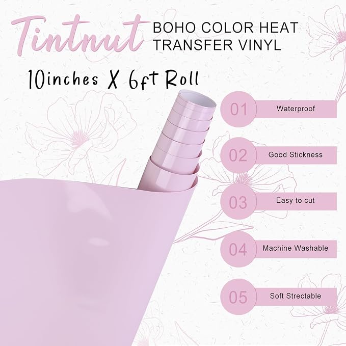 Tintnut Light Lilac Heat Transfer Vinyl, 10inx6ft Iron on Vinyl | Neutral boho - Image 2