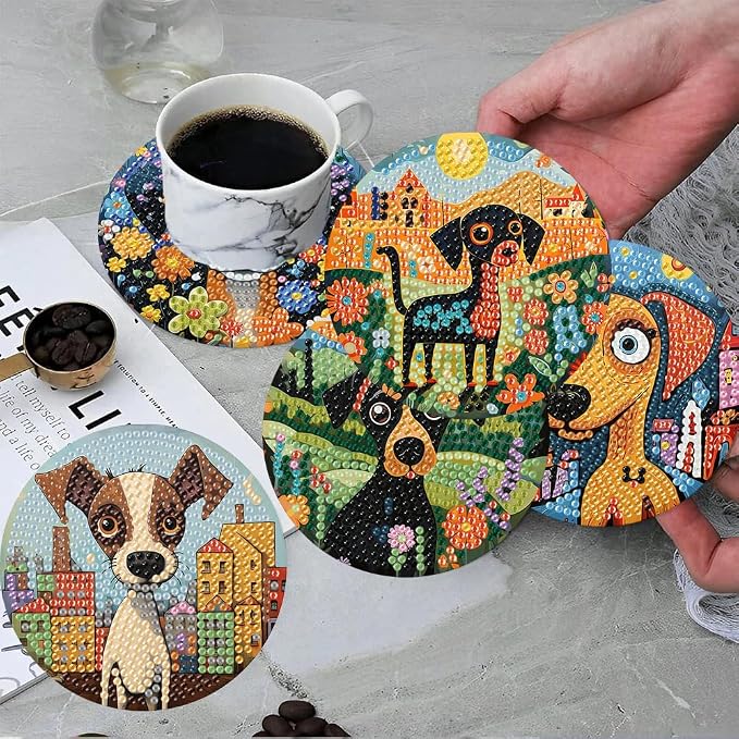 ijbnhd 8 PCS Dog Diamond Art Coasters Diamond Painting Coasters | Diamond - Image 4