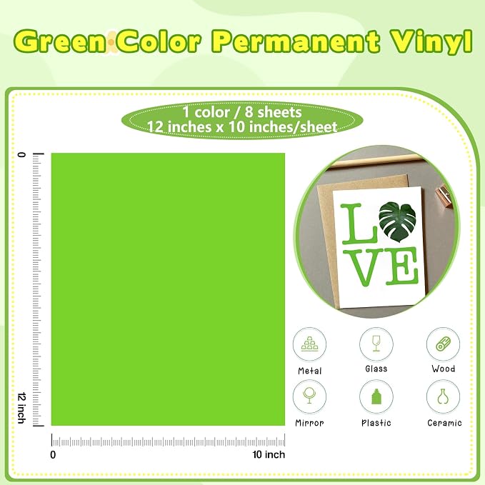 Tintnut Lawn Green Permanent Vinyl Self Adhesive Vinyl 8 Sheets 12''x10'' | - Image 2