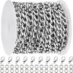 Jishi 16ft Cuban Link Chain Roll 6mm Silver Stainless Steel Necklace Chains by Jishi
