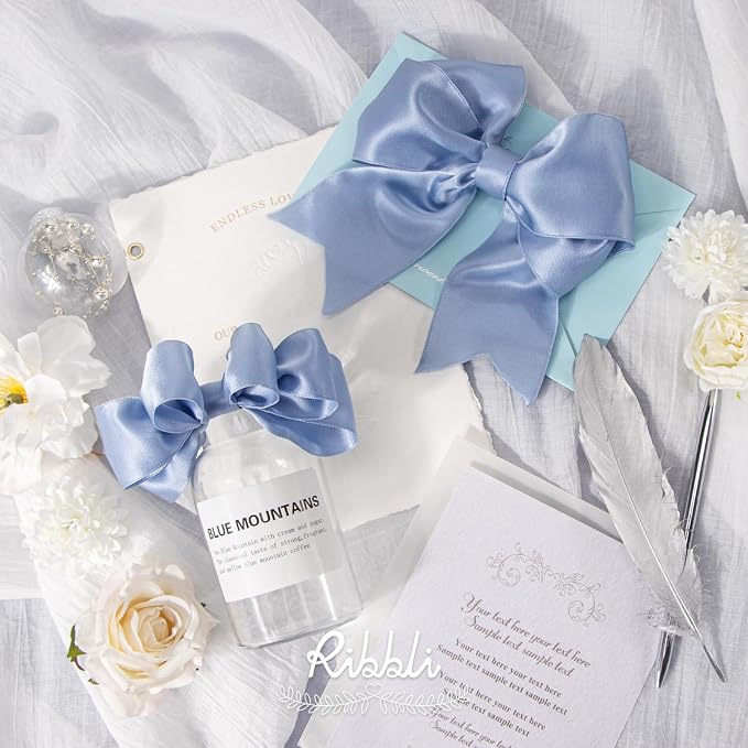 Ribbli Dusty Blue Double Faced Satin Wired Ribbon 1.5 Inch Blue Christmas Ribbon - Image 2