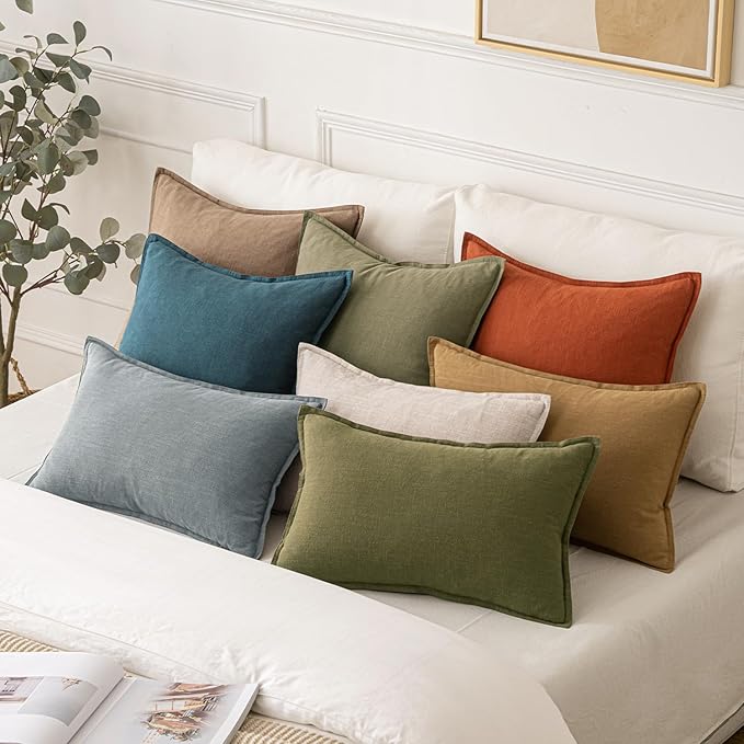 MIULEE Decorative Linen Pillow Covers 16x16 Inch Blue ​Boho Farmhouse​ ​Neutral - Image 5