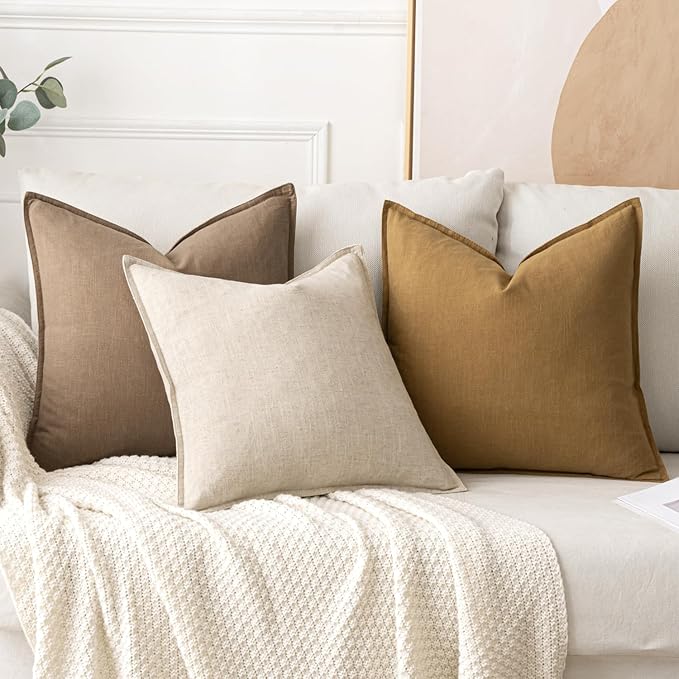MIULEE Decorative Linen Euro Sham Pillow Covers 28x28 Inch Natural Beige Boho - Image 4