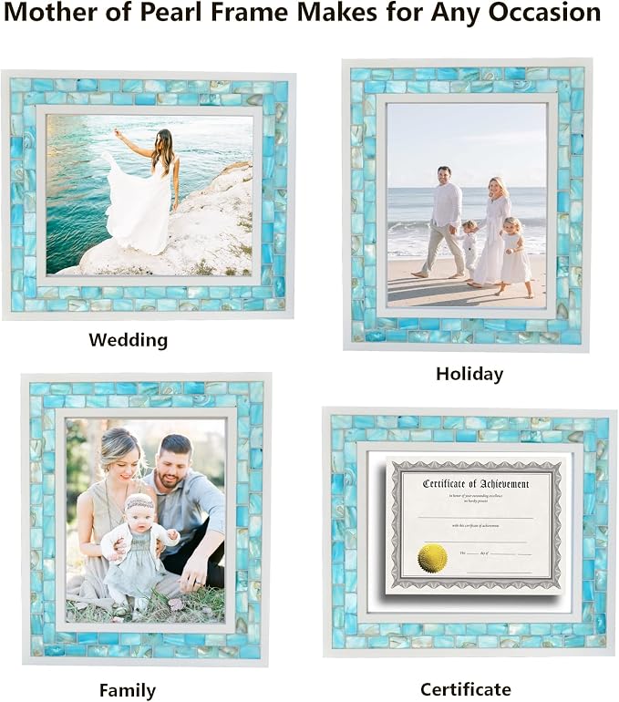 Beach Picture Frame 8x10 Blue, Mother of Pearl Picture Frame, Mosaic Glass Frame - Image 3
