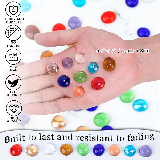 2LB Mini Glass Gems, Mixed Colour Mancala Stones Flat Bottom Marble Beads - Image 5