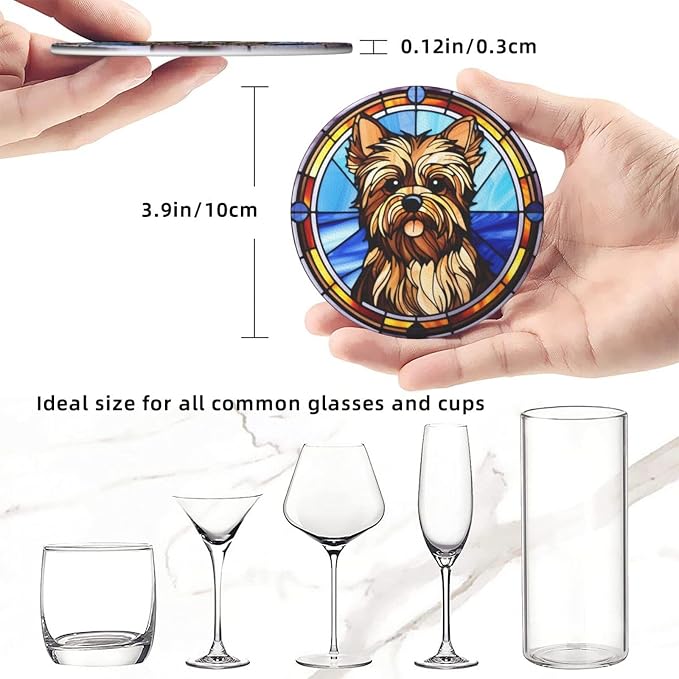 Drink Coaster Set of 6, Yorkshire Terrier Dog Mom Lover Gift, Leather Drink - Image 3
