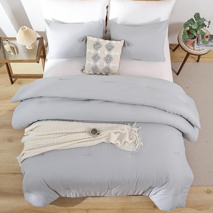 ROSGONIA California King Comforter Set Light Grey, Soft Lightweight Bedding - Image 4
