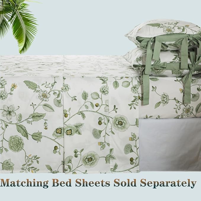 FADFAY Green Duvet Cover Set Twin Floral Bedding 100% Cotton Shabby Vintage - Image 6