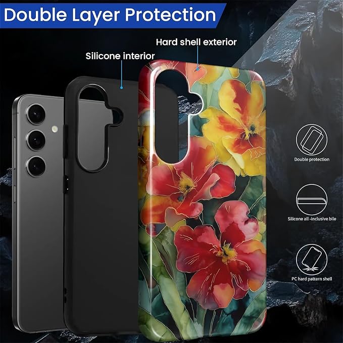 Case for Samsung Galaxy S24 FE Case, Vintage Floral Girly Design Hybrid Dual - Image 6