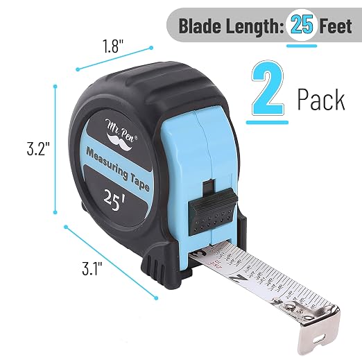 Mr. Pen- Retractable Tape Measure 25 ft, 2 Pack, Sky Blue, Easy Read | Steel - Image 2