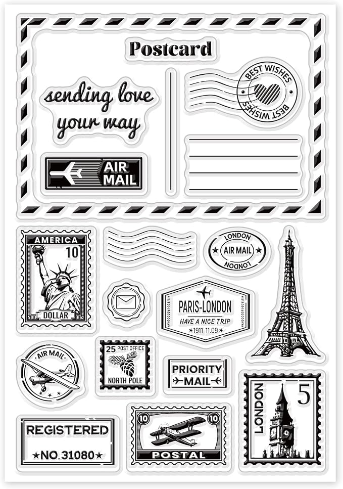 GLOBLELAND Postmark Postcard Clear Stamps Vintage Air Tickets Silicone Stamp - Image 8