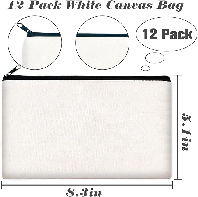 ZeeDix Canvas Zipper Pouch Bulk – 8.3 x 5 Inches Cotton Canvas Pouches - Image 2