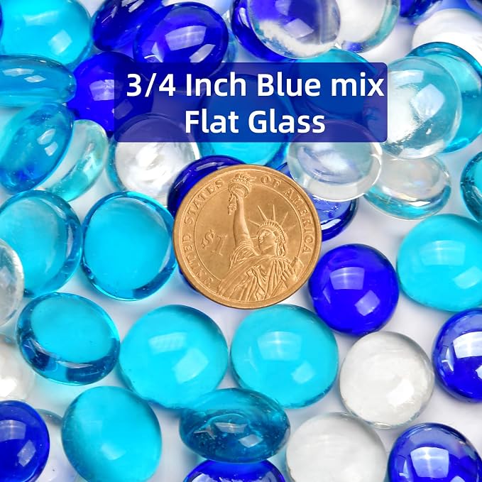 10LB Blue Mix Flat Glass Marbles - Image 2