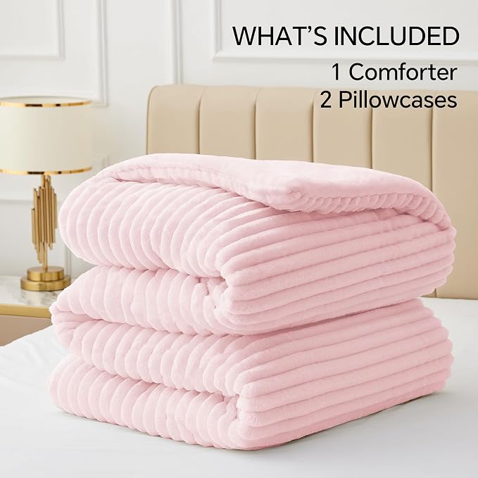 BEDELITE Fleece King Comforter Set -Super Soft & Warm Fluffy Cherry Blossom - Image 6