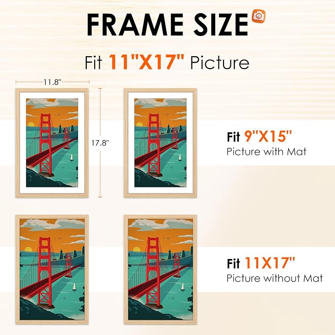 FIXSMITH 11x17 Picture Frame Natural Set of 2, Photo Frame - Image 2